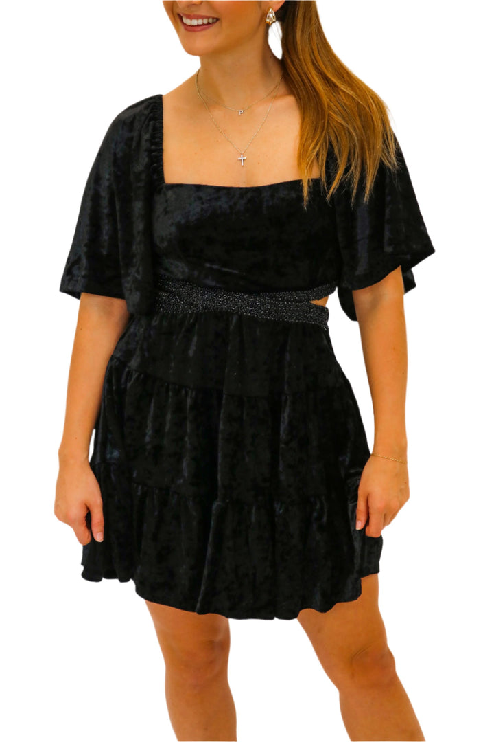 Still The One Velvet Cut Out Dress, Black