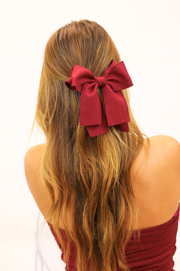 Simplistic Chic Ribbon Hair Clip, Maroon