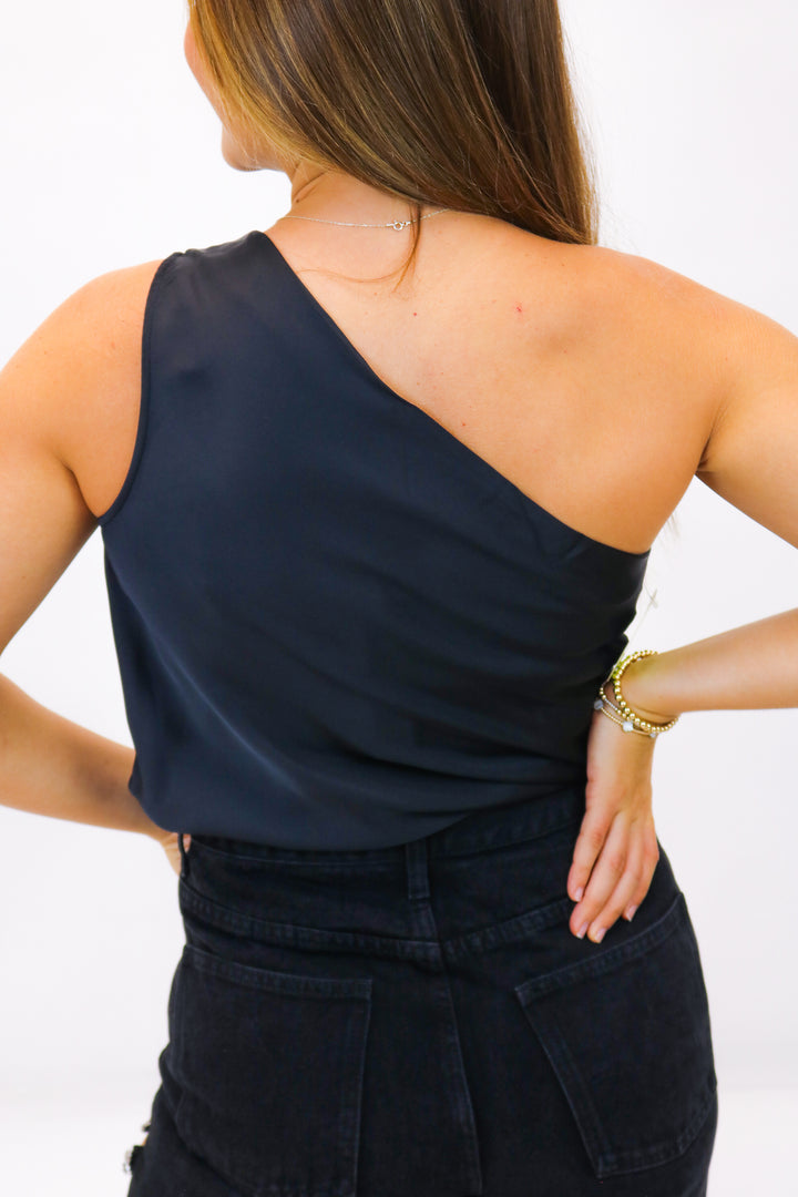 Sapphire One Shoulder Bodysuit, Black