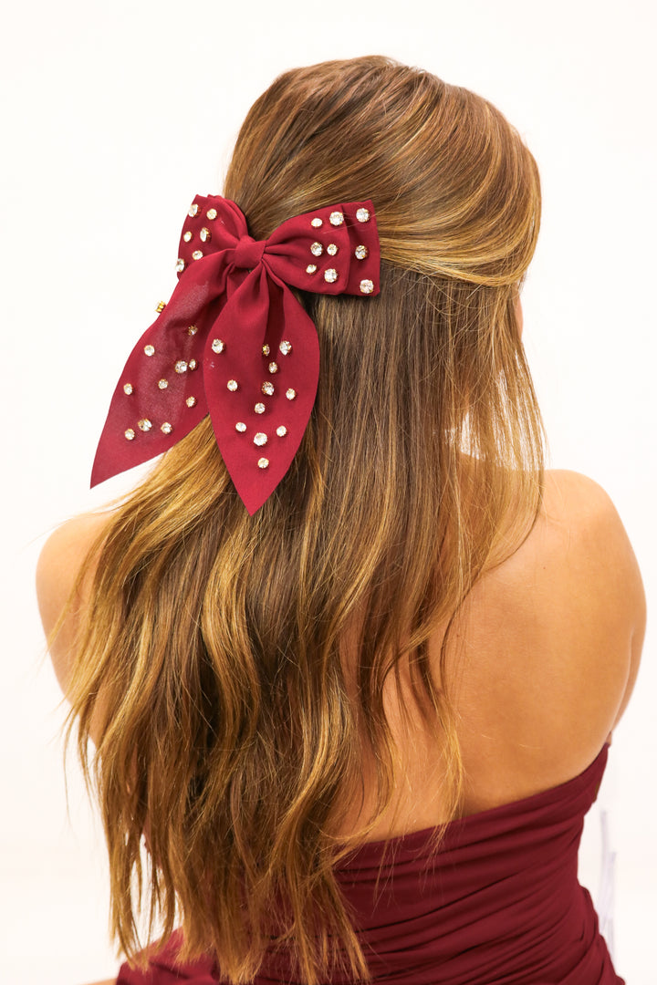 Maroon Rhinestone Hair Bow - needs description