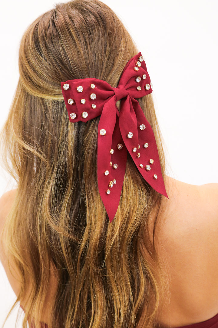 Maroon Rhinestone Hair Bow - needs description