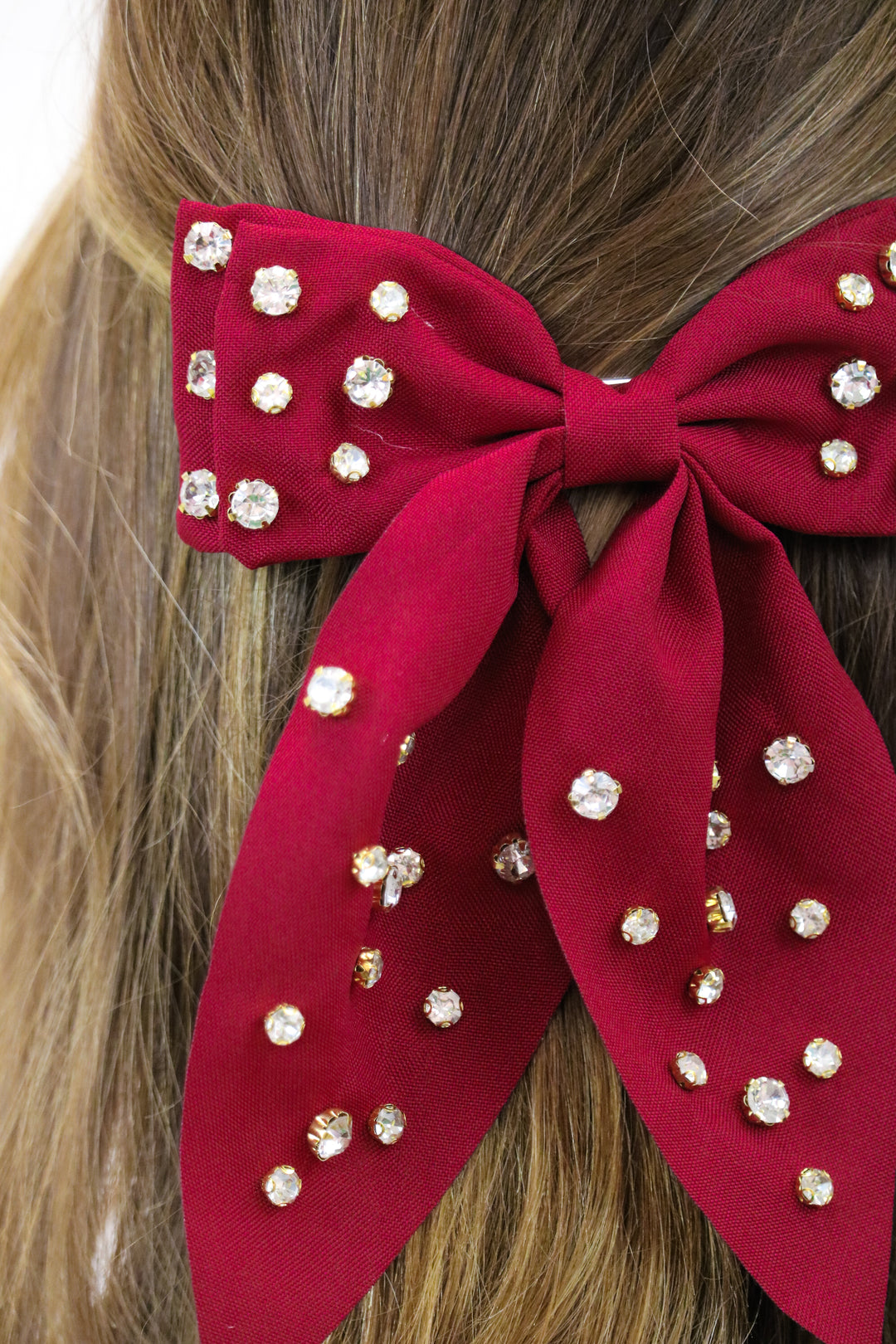 Maroon Rhinestone Hair Bow - needs description