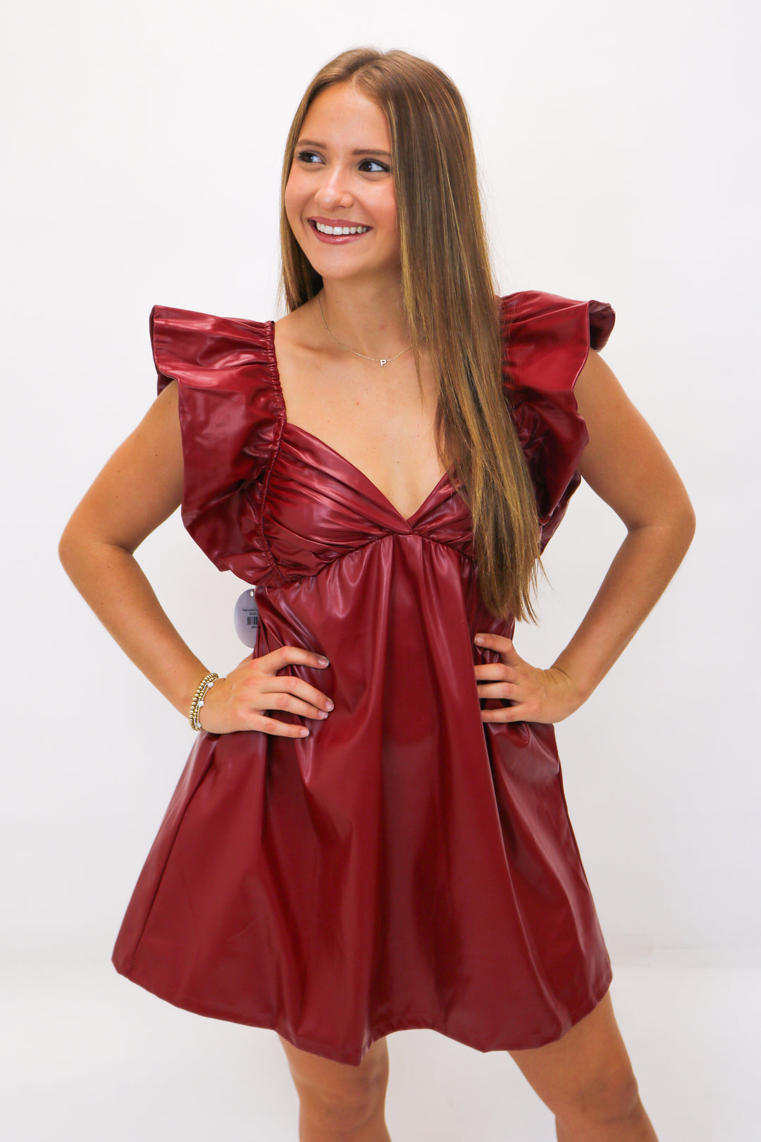 Daisy Leather Dress, Burgundy