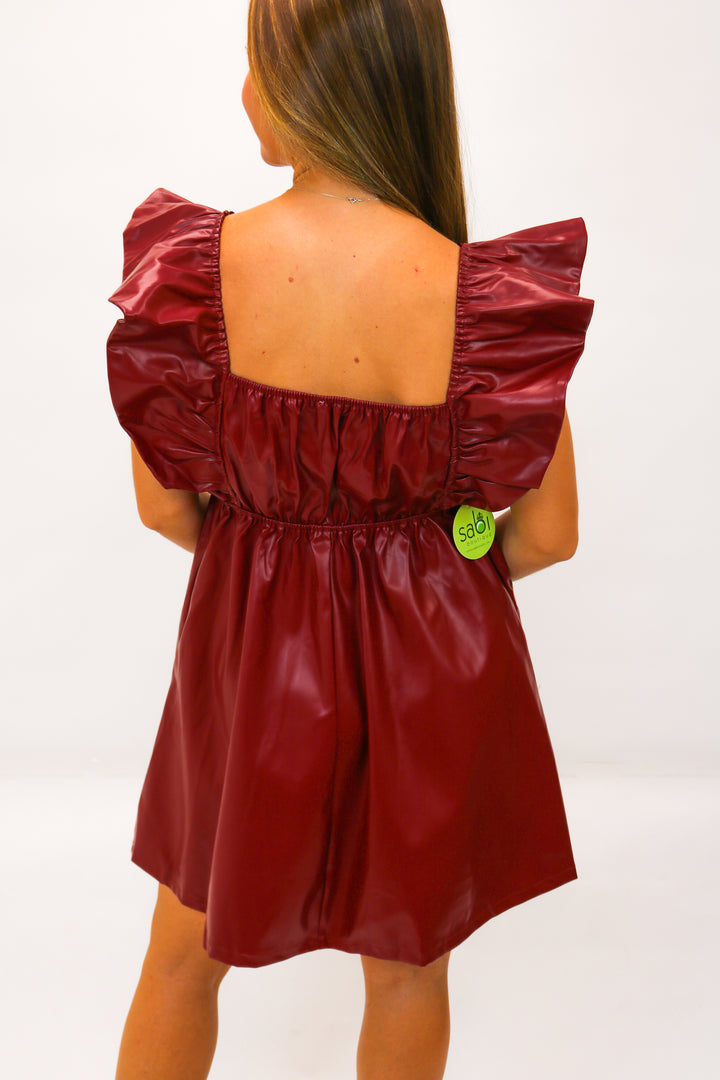 Daisy Leather Dress, Burgundy