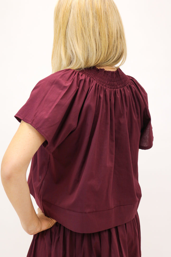 Natalie Crop Short Sleeve Top, Maroon