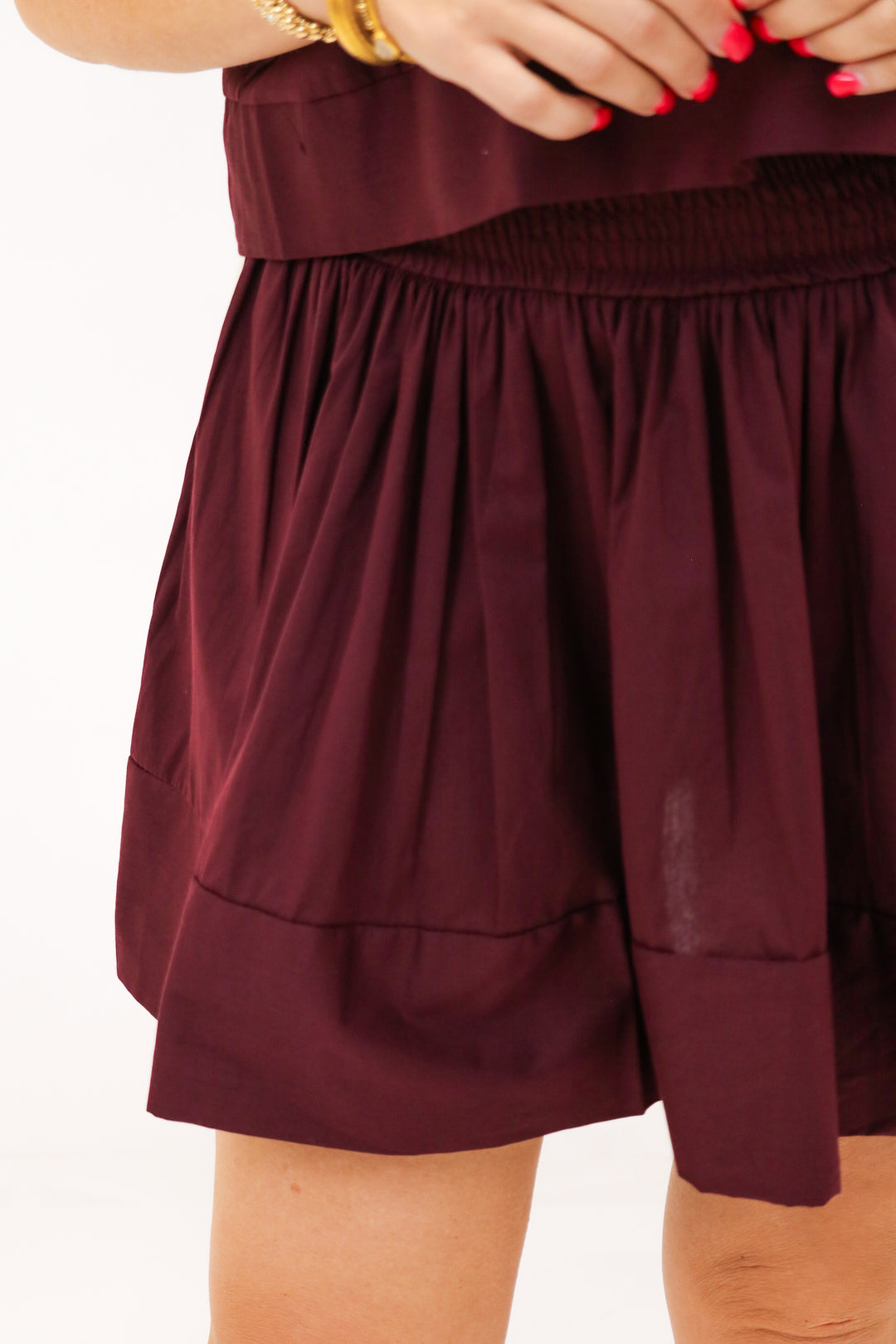 Melanie Smocked Waist Skirt, Maroon