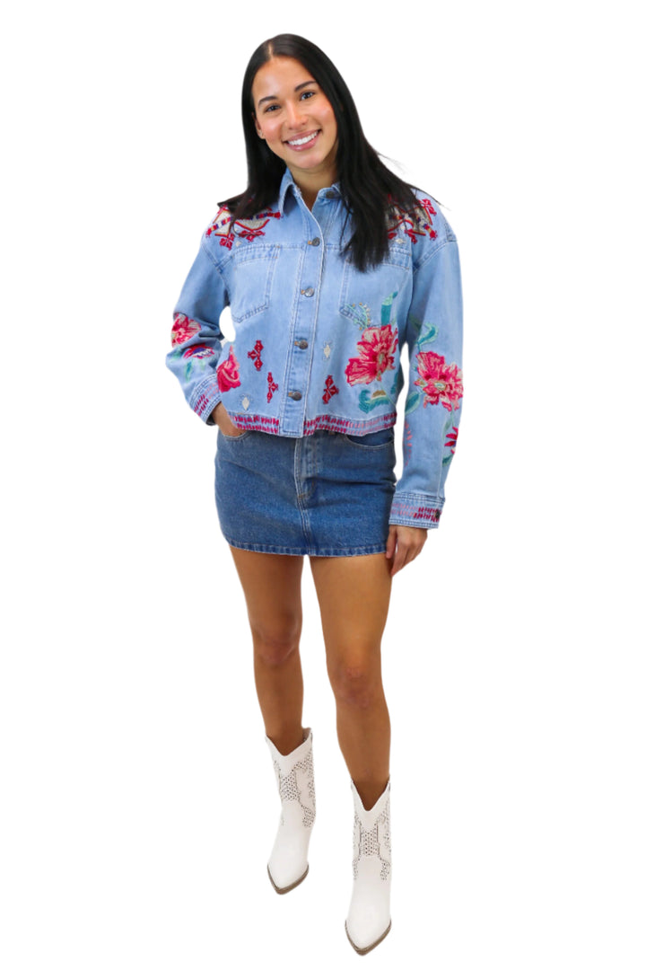 Talulla Cropped Denim Jacket, Denim Blue