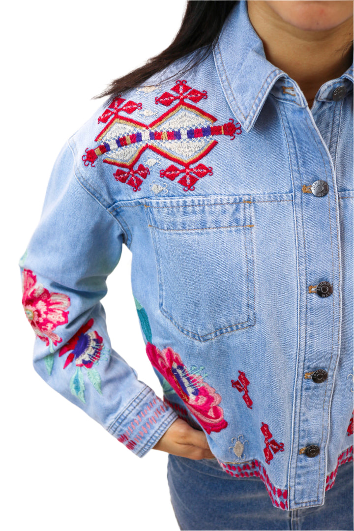 Talulla Cropped Denim Jacket, Denim Blue