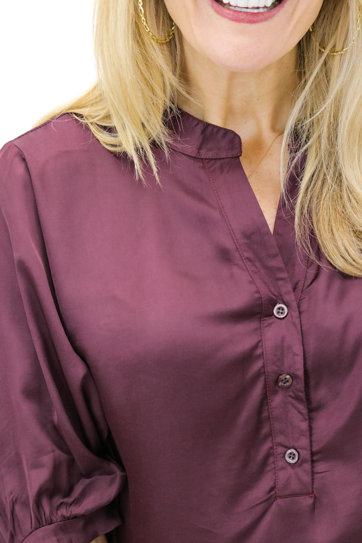 Marine Button Down Top, Maroon