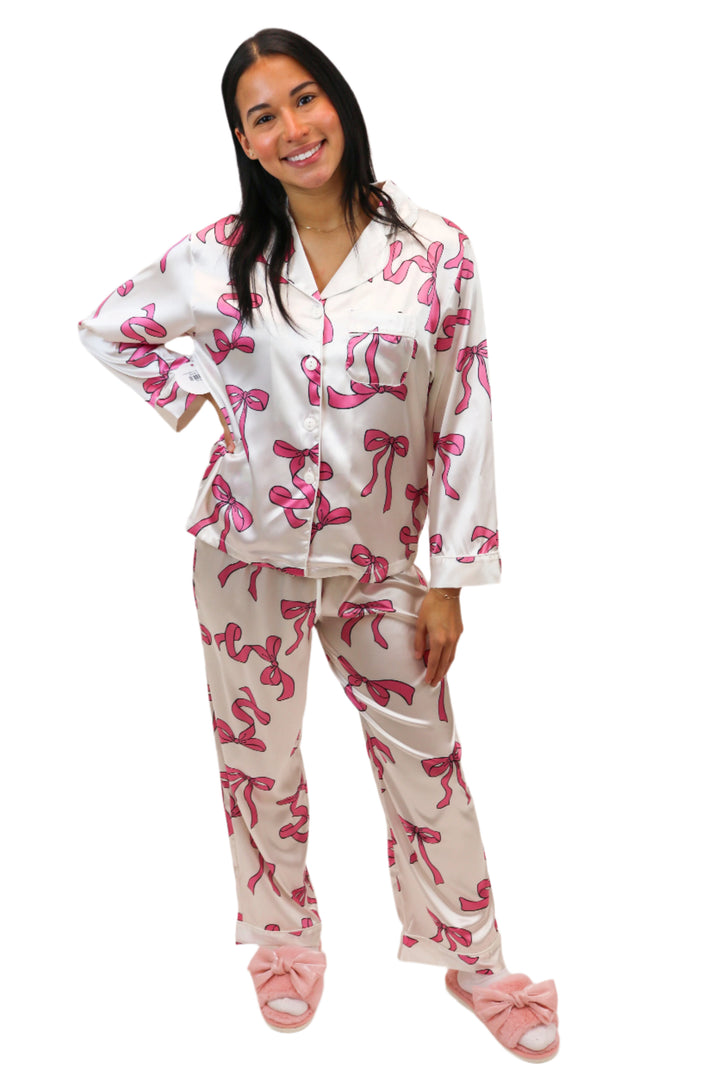 Long Sleeve Pink Bows PJ Set