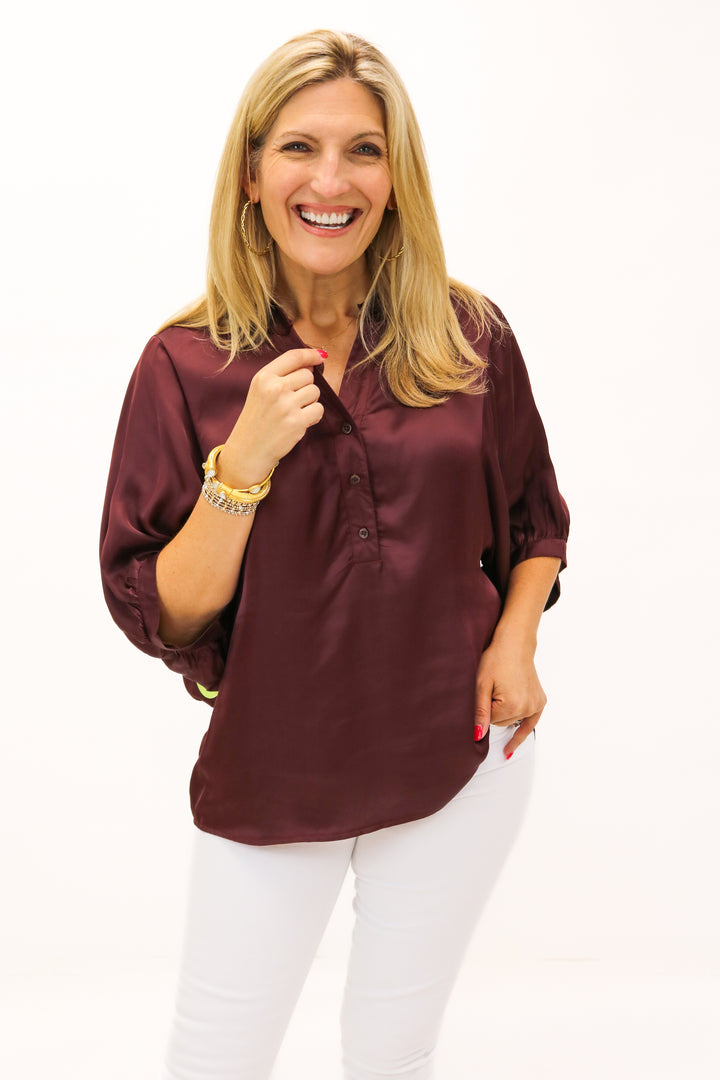 Marine Button Down Top, Maroon