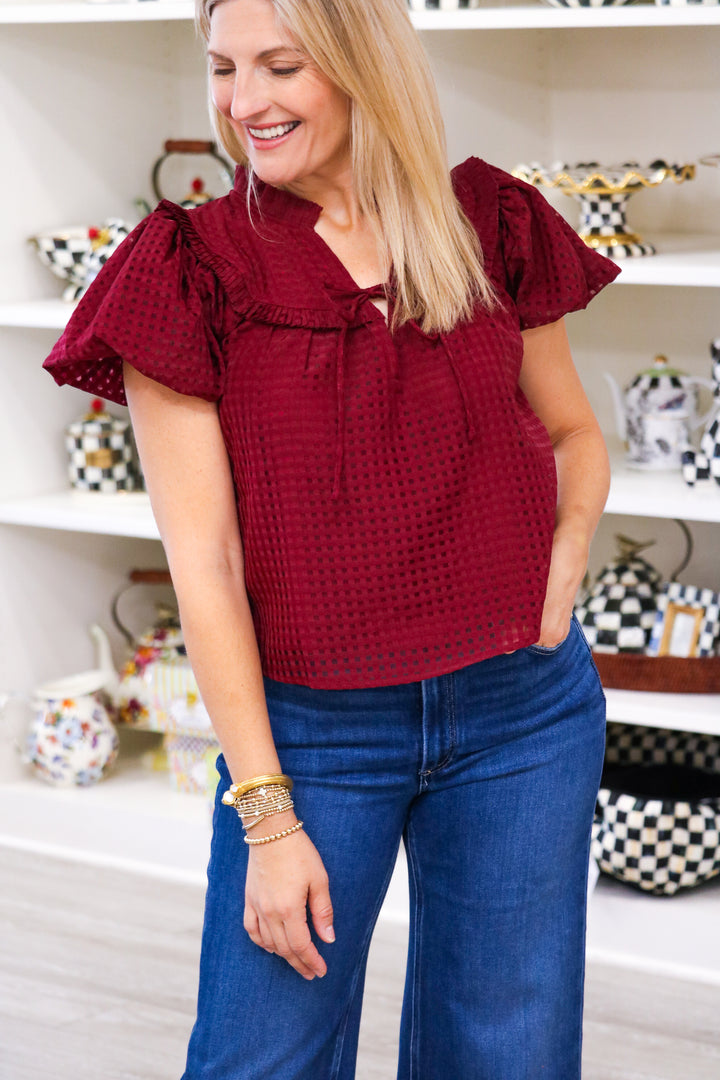 Leeland Puff Sleeve Top, Maroon