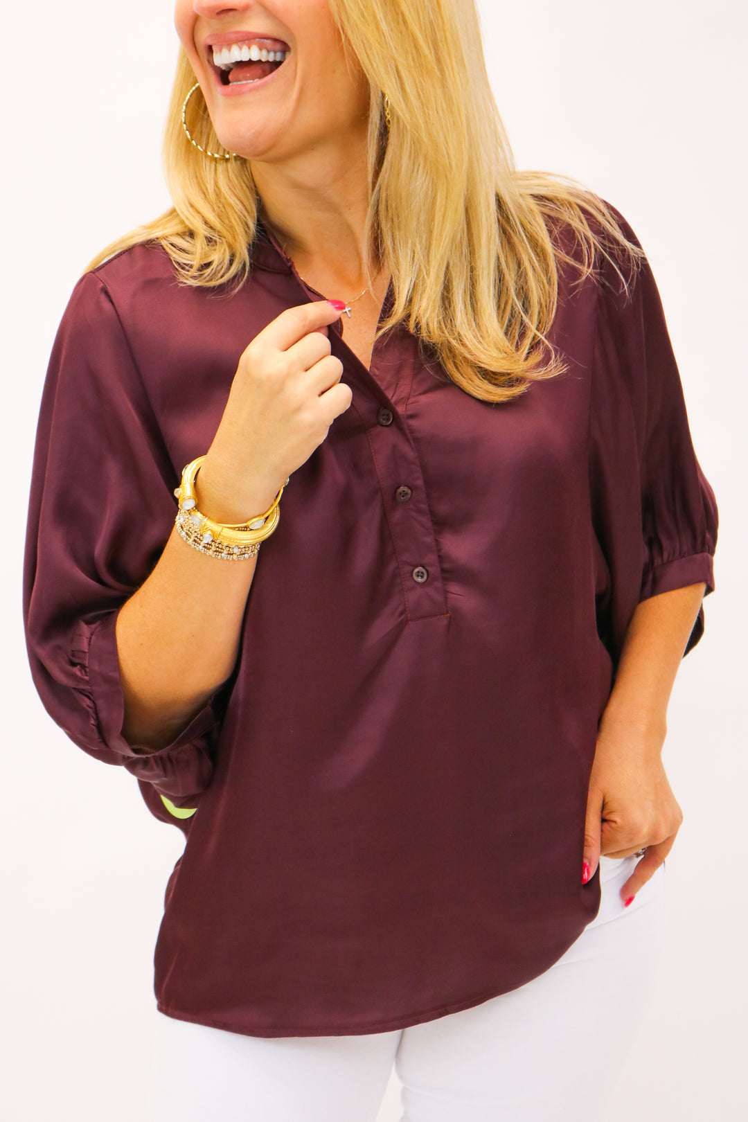 Marine Button Down Top, Maroon