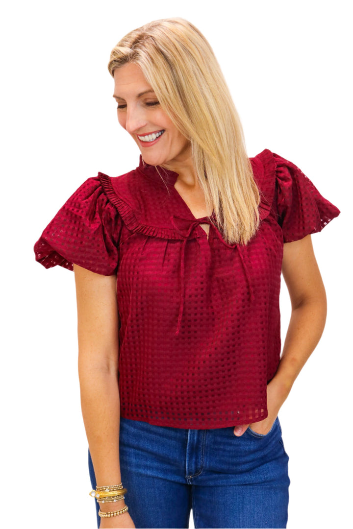 Leeland Puff Sleeve Top, Maroon