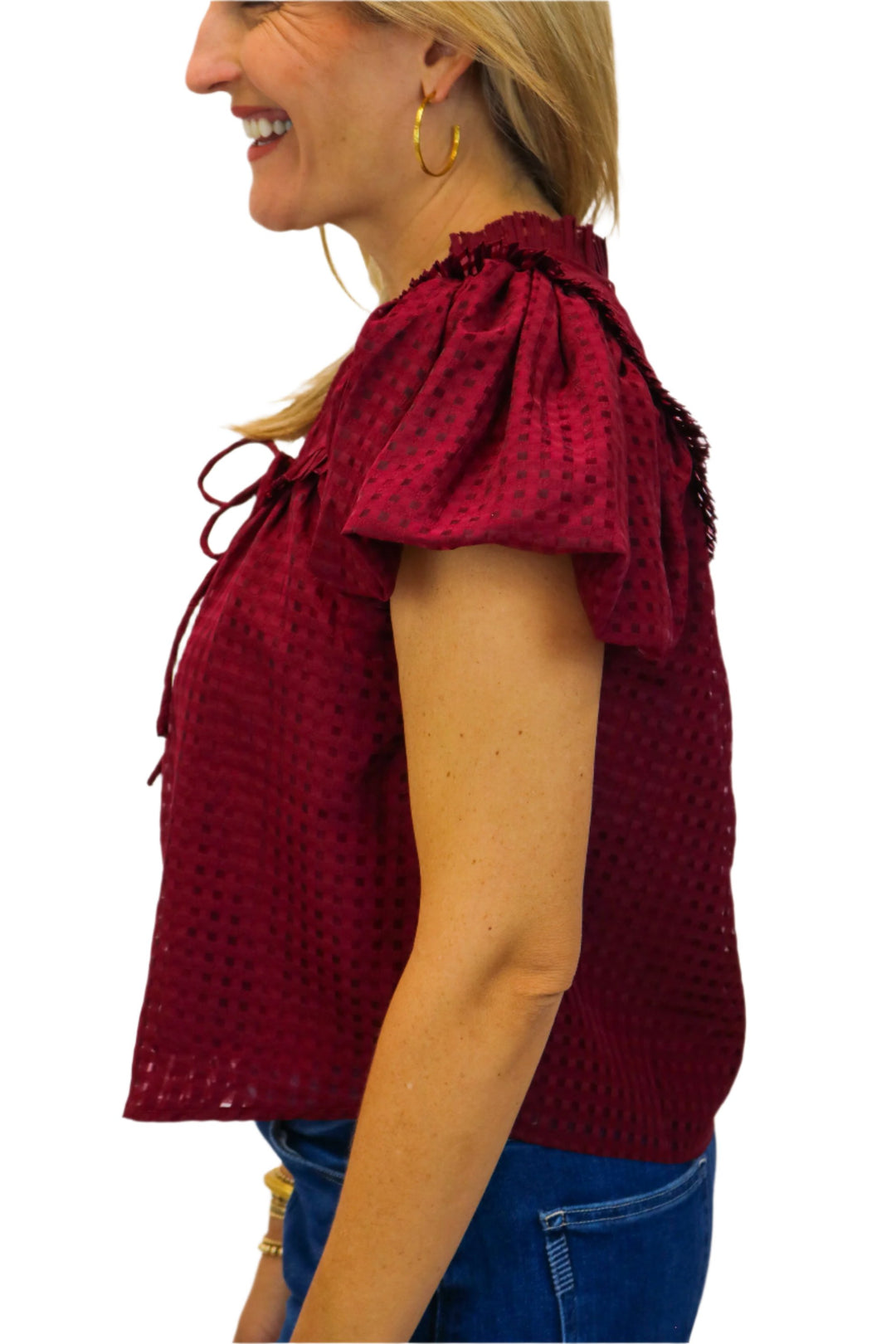 Leeland Puff Sleeve Top, Maroon