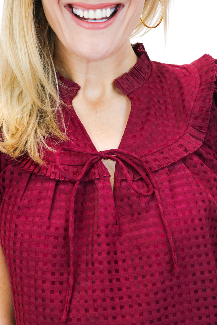 Leeland Puff Sleeve Top, Maroon