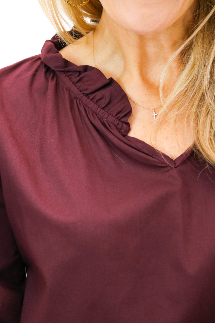 Marianna Puff Sleeve Top, Maroon