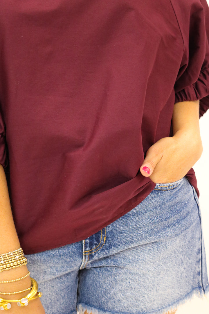 Esme 3/4 Sleeve Top, Maroon