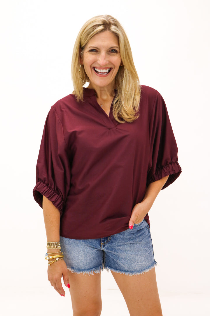 Esme 3/4 Sleeve Top, Maroon