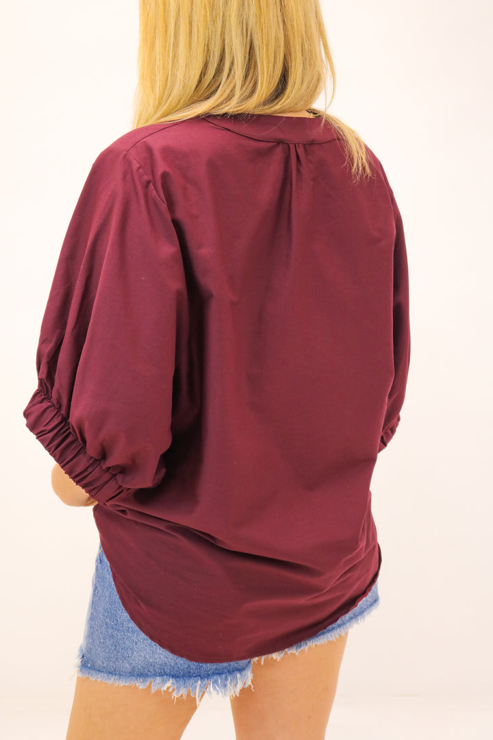 Esme 3/4 Sleeve Top, Maroon