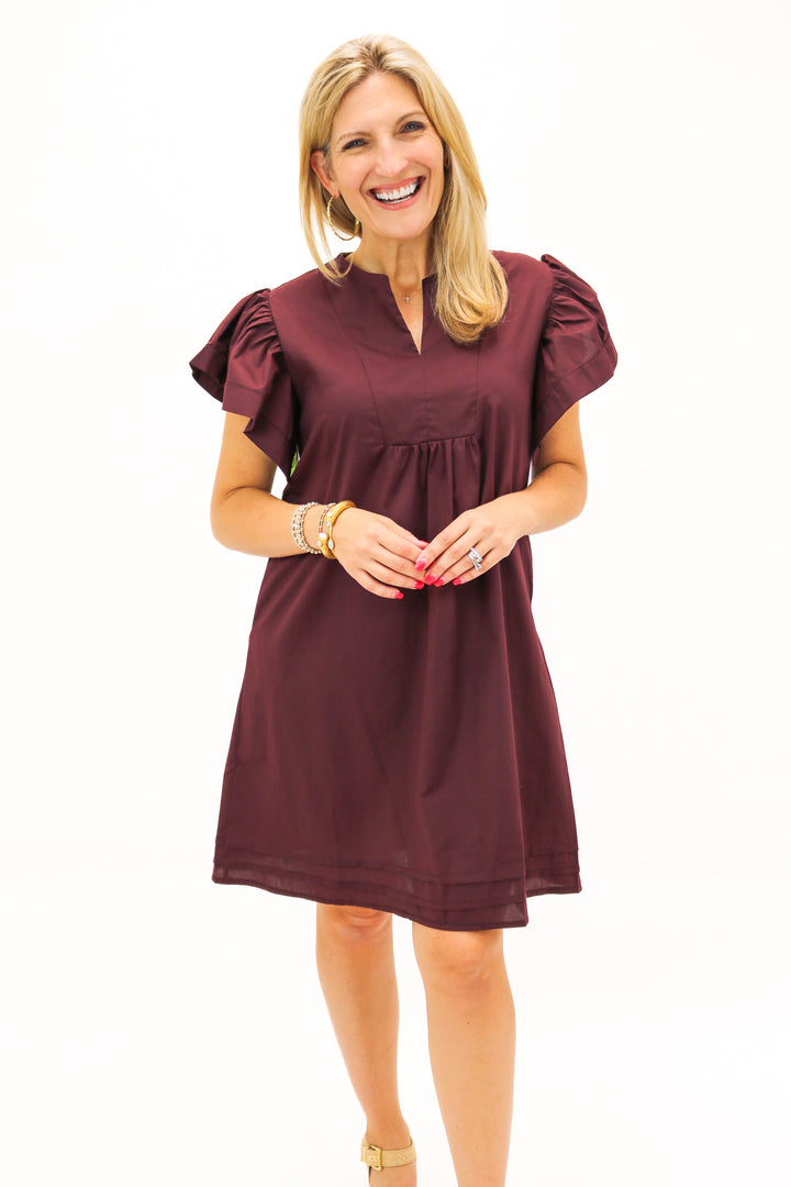 Selma V Neck Dress, Maroon