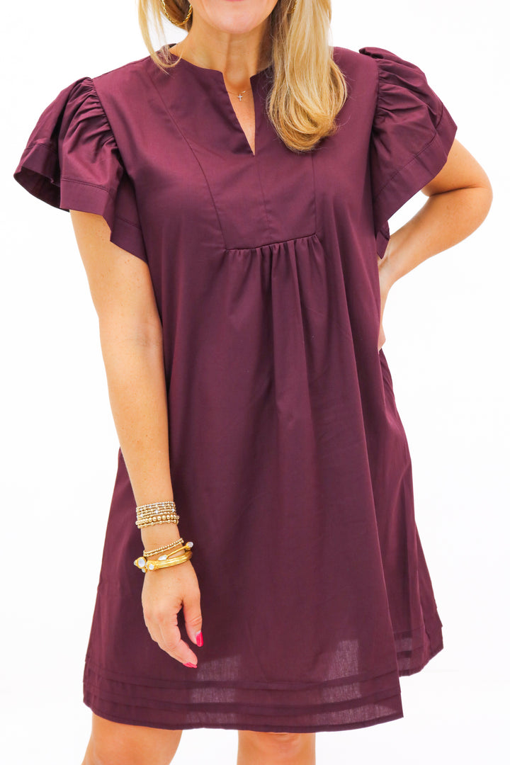 Selma V Neck Dress, Maroon