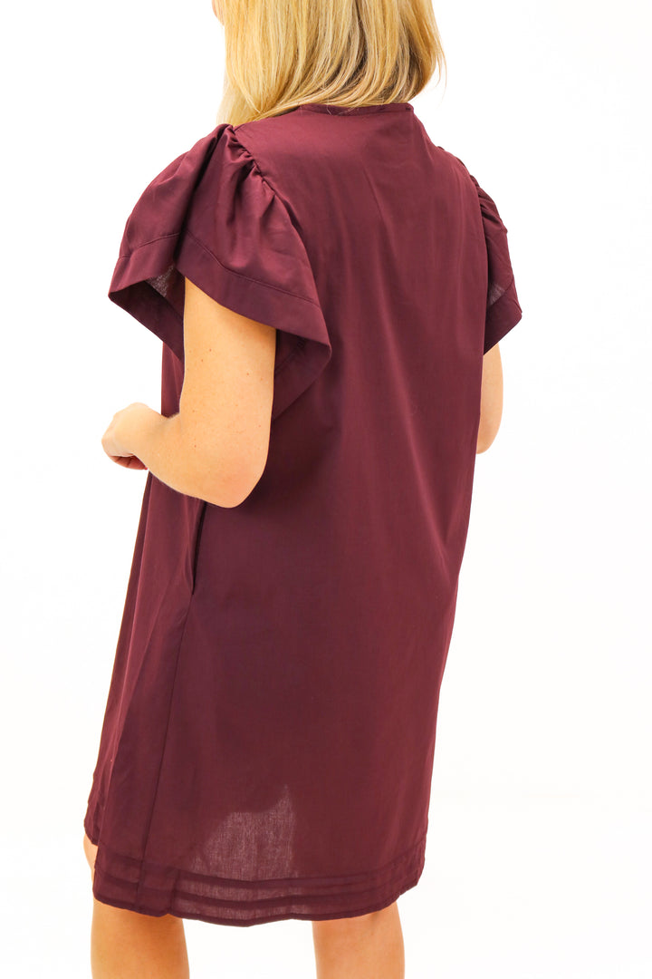 Selma V Neck Dress, Maroon