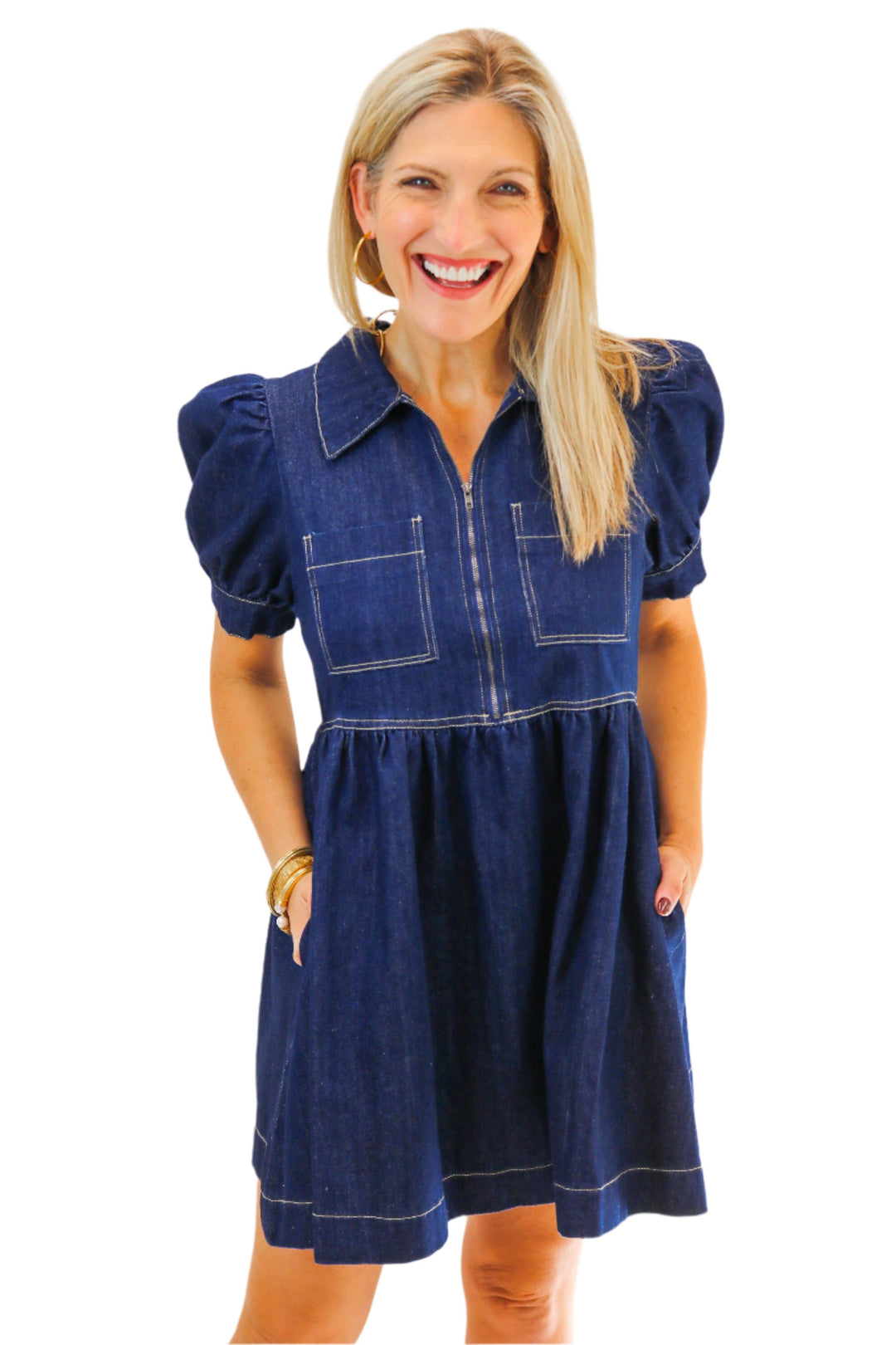 Dance Her Home Denim Zip Dress