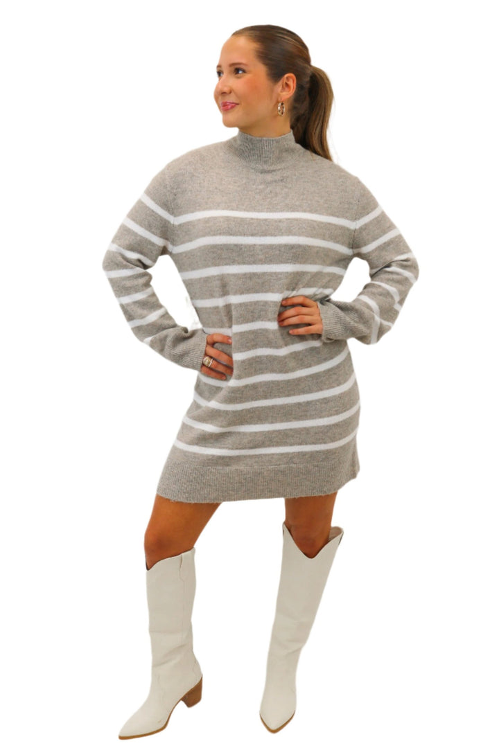 Fin Stripe Sweater Dress, Heather Taupe