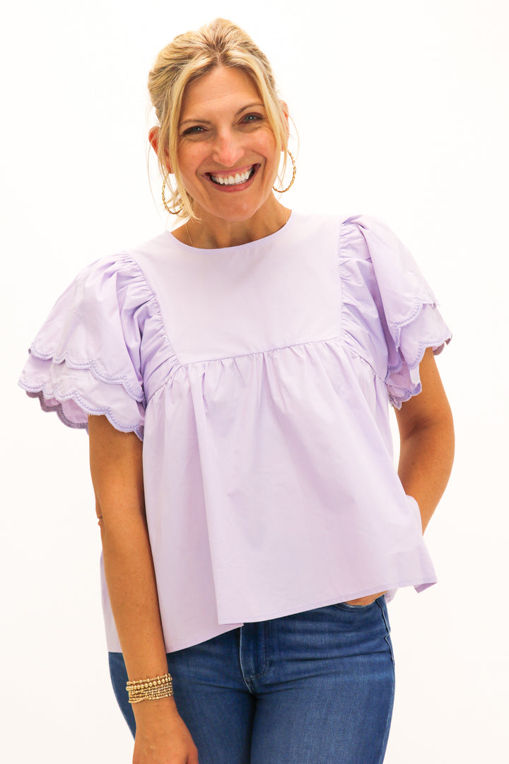 Pop Of Color Scallop Hem Top, Lavender