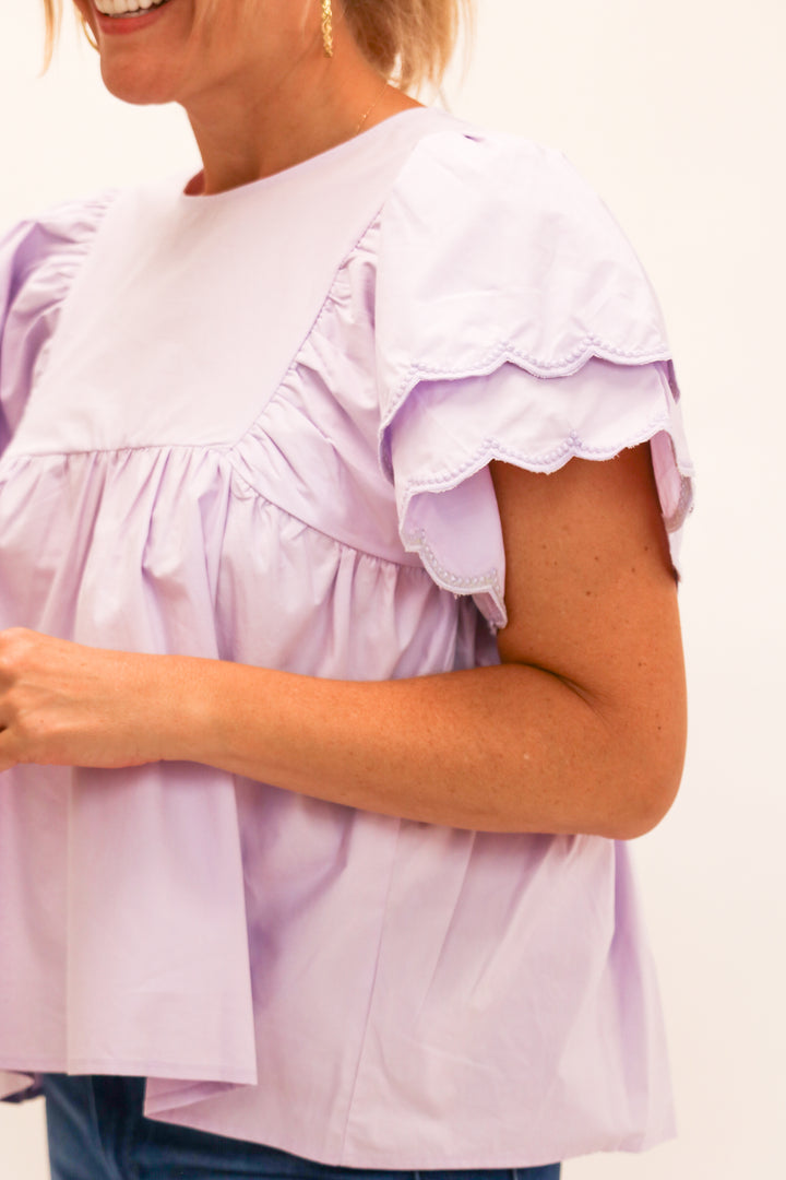 Pop Of Color Scallop Hem Top, Lavender