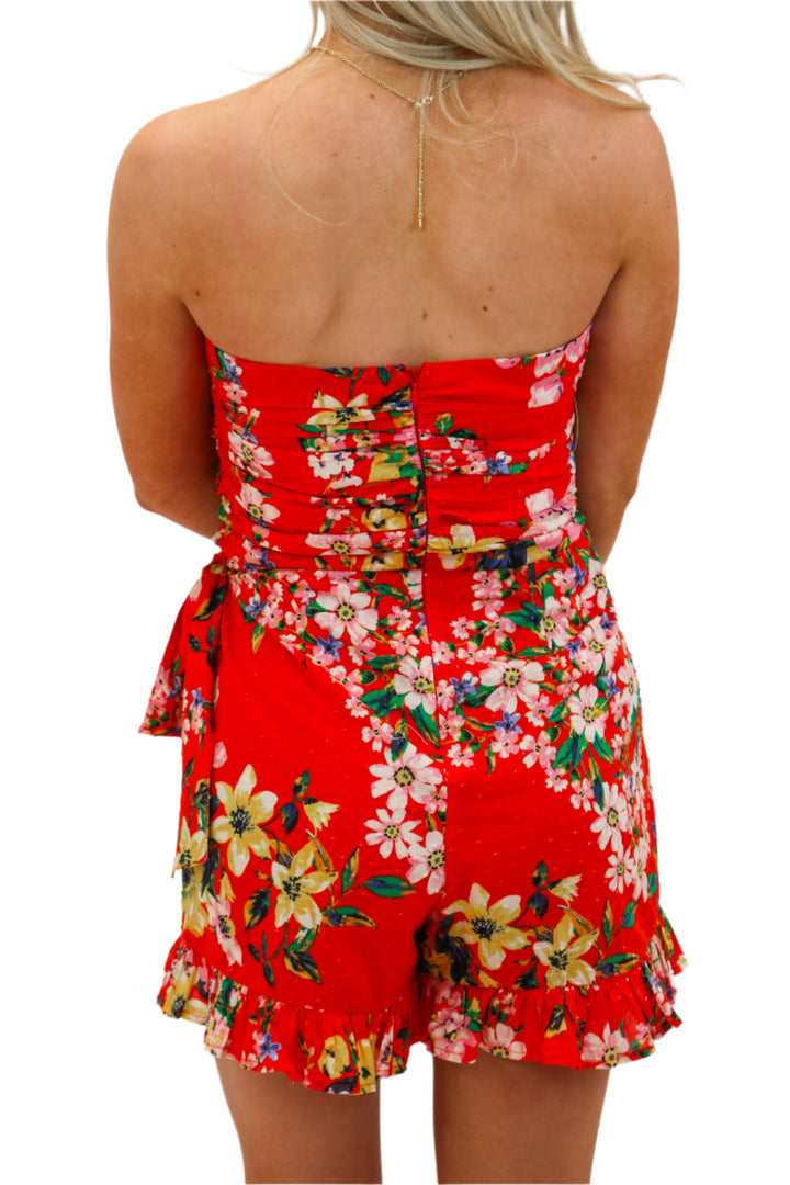 Sail Away Floral Romper, Red