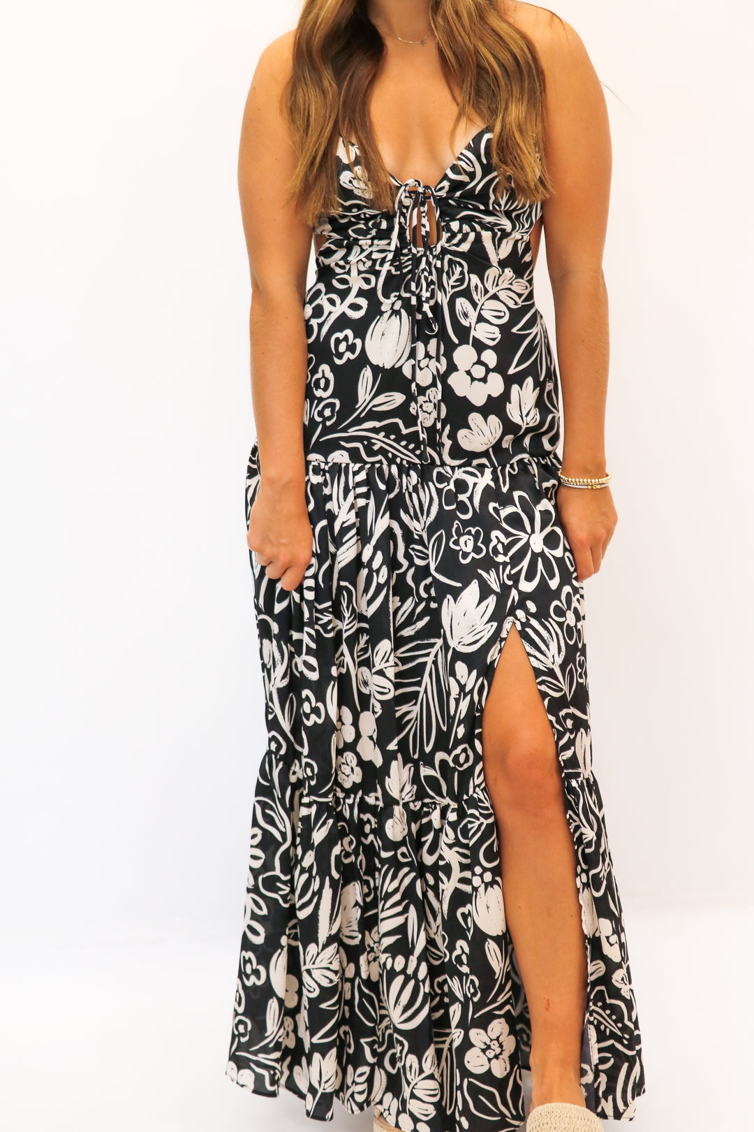 Cassini Floral Dress, Black/White