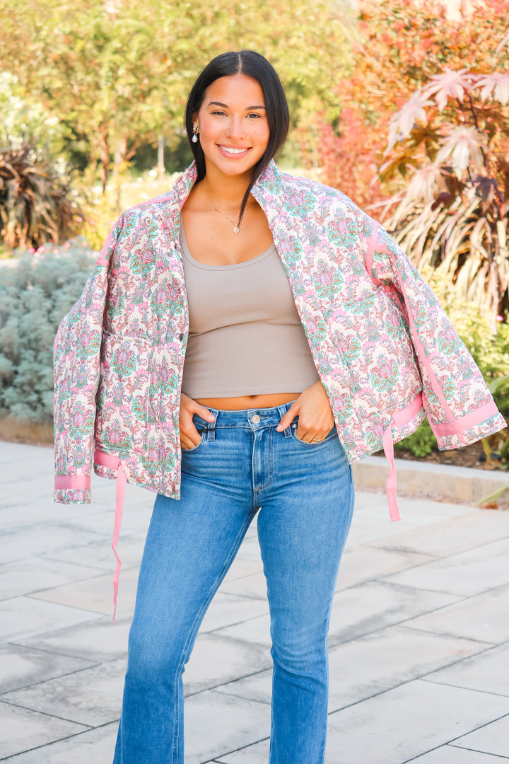 You Enchant Me Pink Floral Quilted Jacket