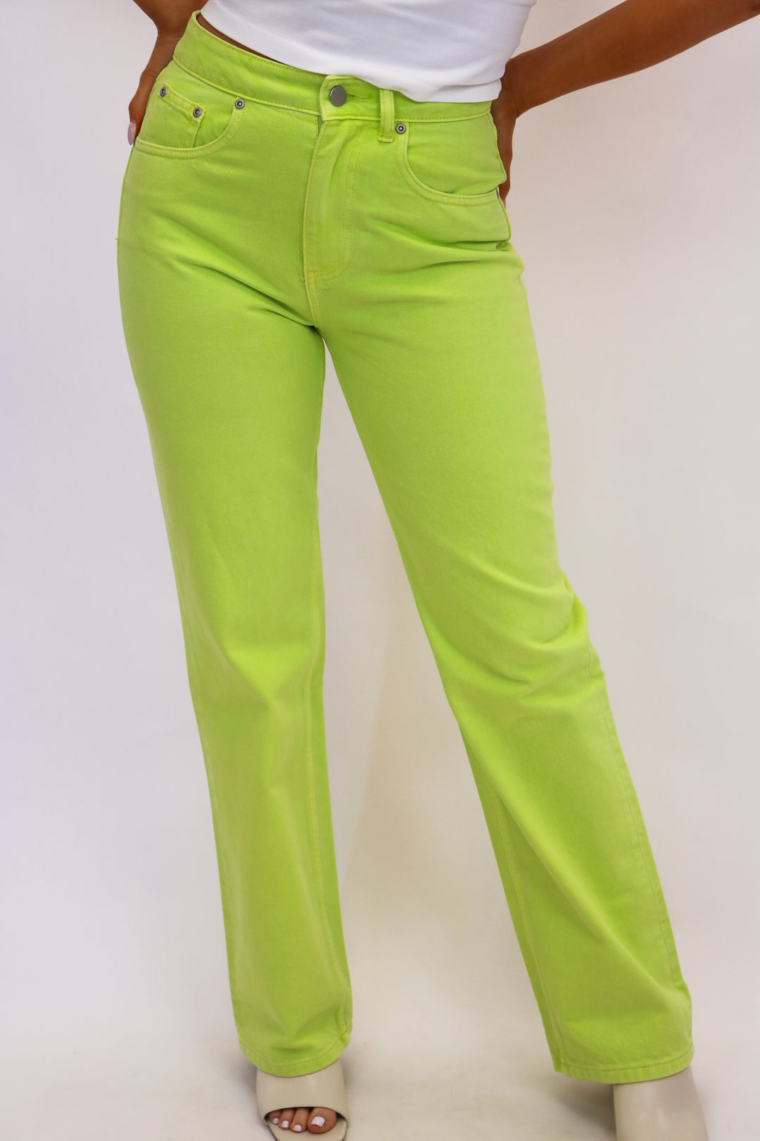 Pop of Color Wide Leg Jeans, Lime