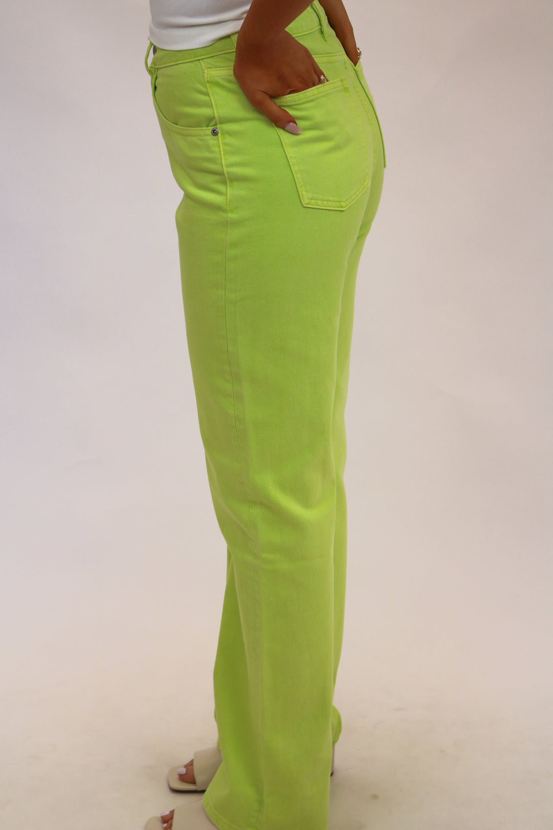 Pop of Color Wide Leg Jeans, Lime