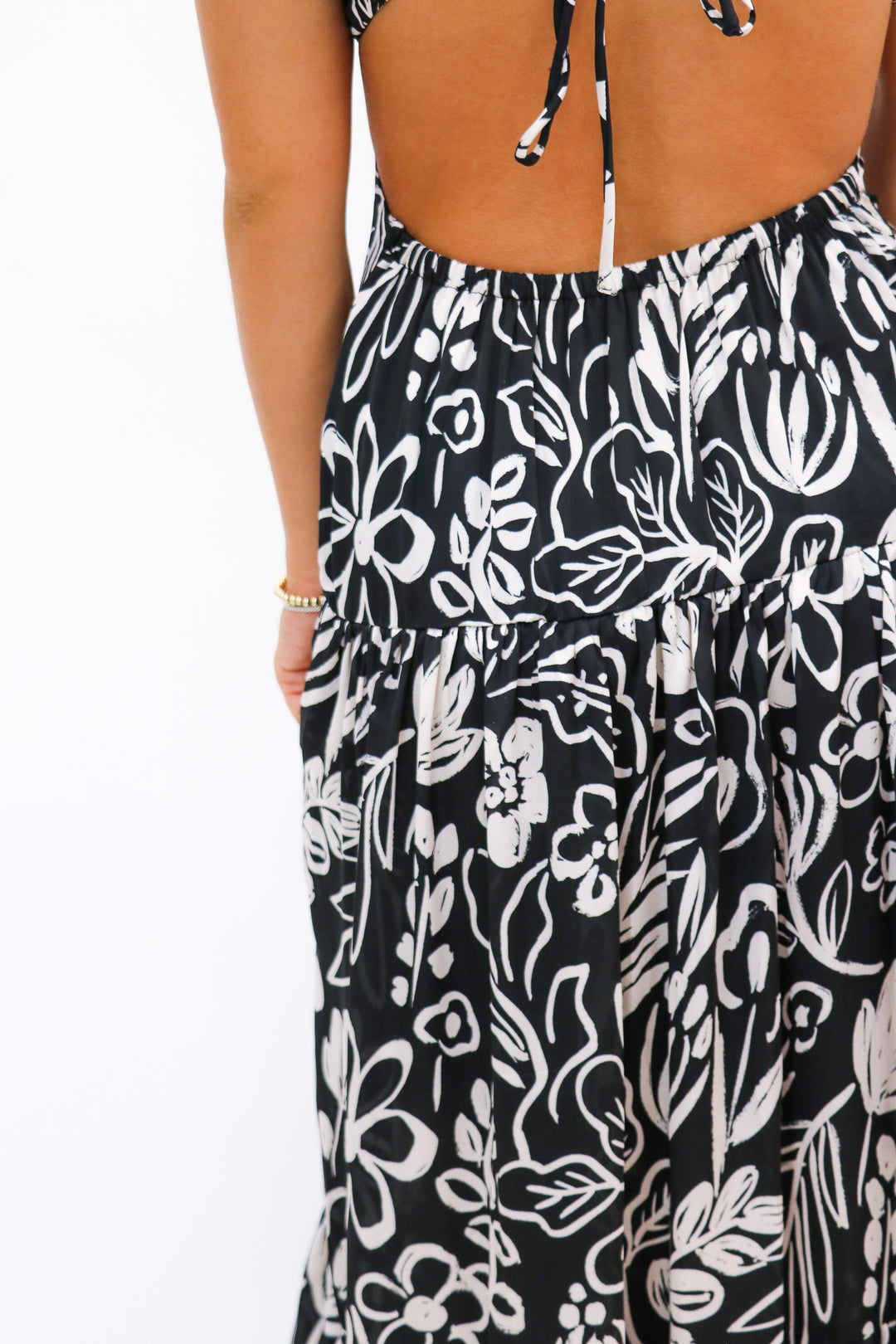 Cassini Floral Dress, Black/White