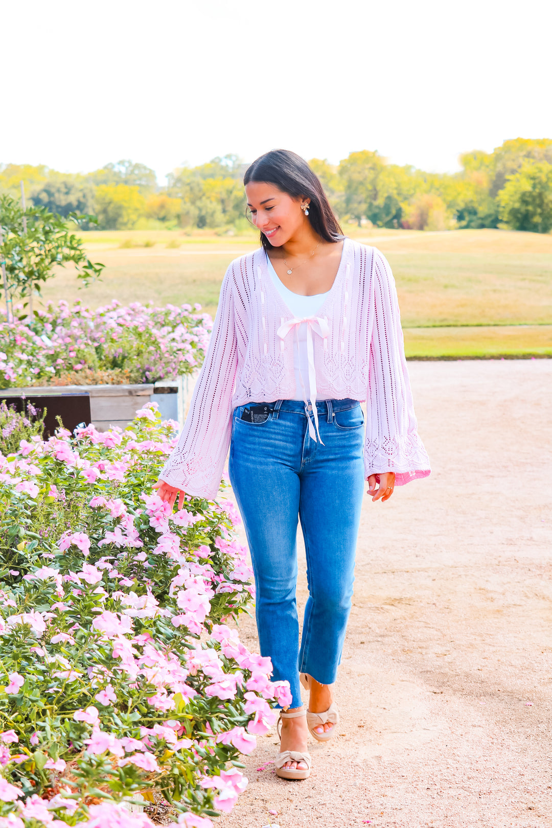 Daphne Laced Ribbon Cardigan, Pink