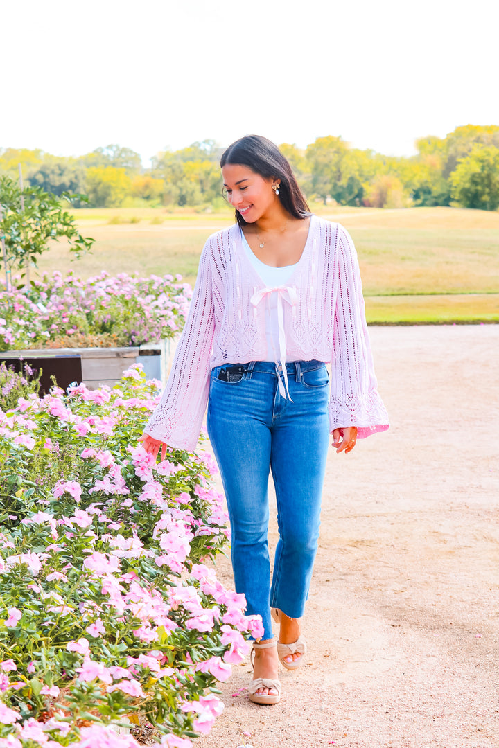 Daphne Laced Ribbon Cardigan, Pink