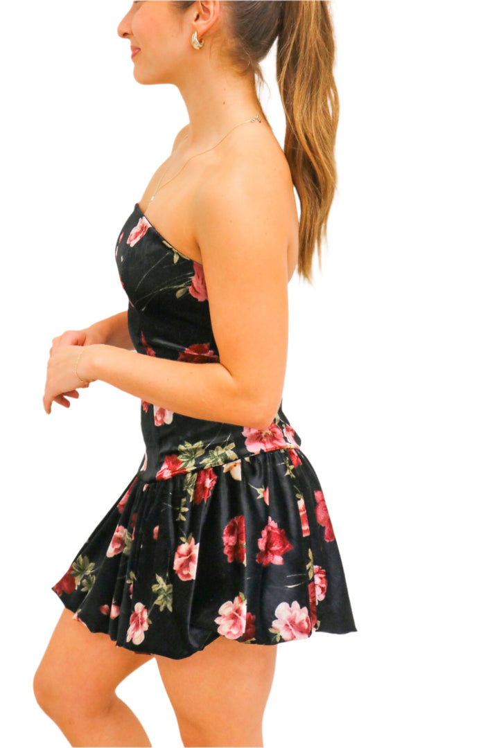 Feel This Moment Velvet Floral Mini Dress, Black