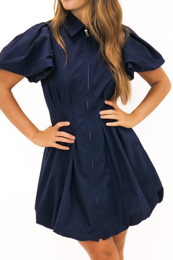 In The Know Zip Front Dress, Navy