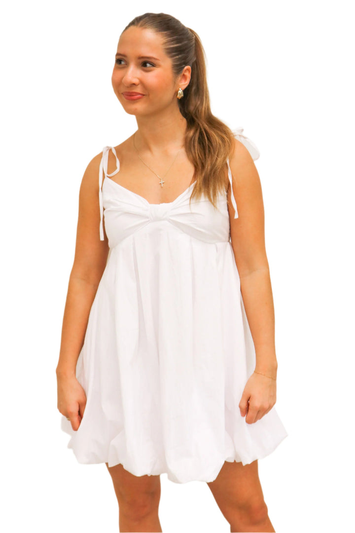 Just Go For It Bubble Hem Dress, White