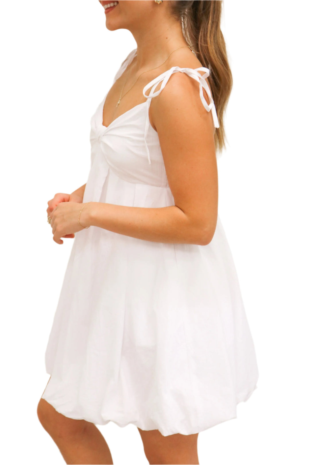 Just Go For It Bubble Hem Dress, White