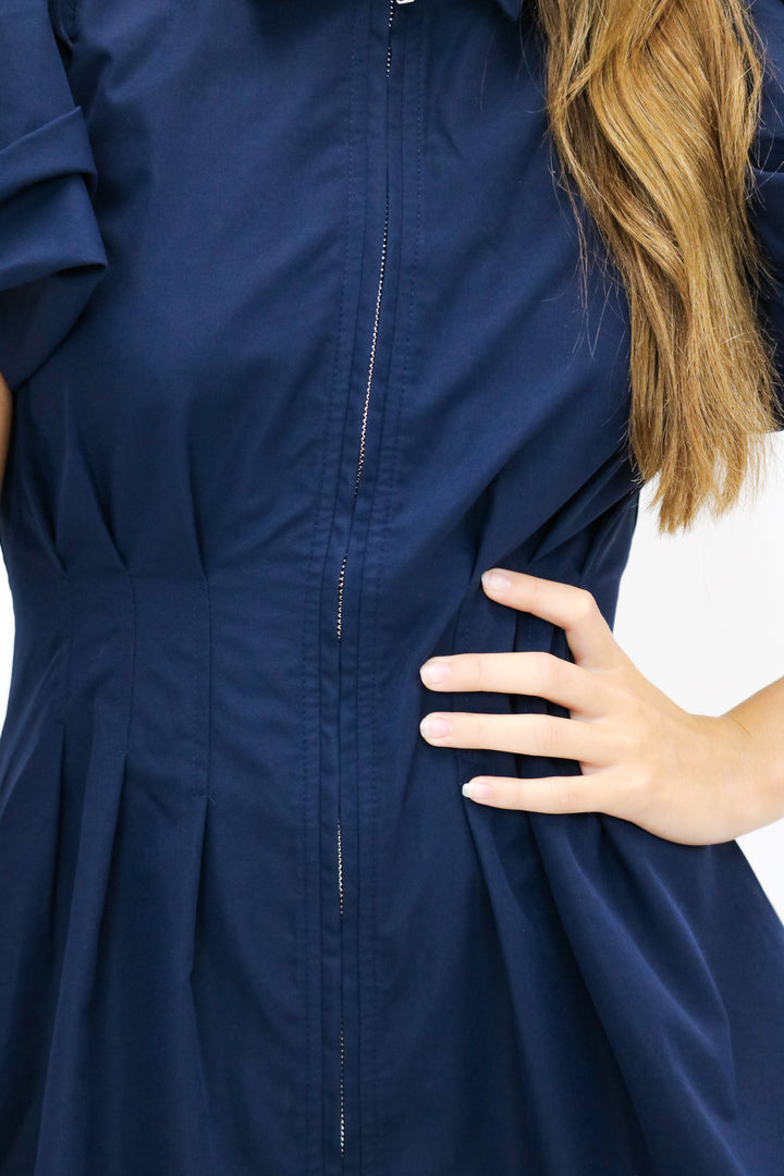 In The Know Zip Front Dress, Navy