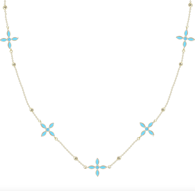 Enamel Cross Station Necklace, Gold/Light Blue