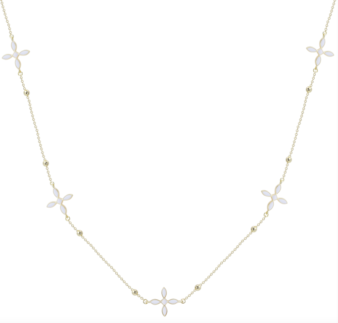 Enamel Cross Station Necklace, Gold/White