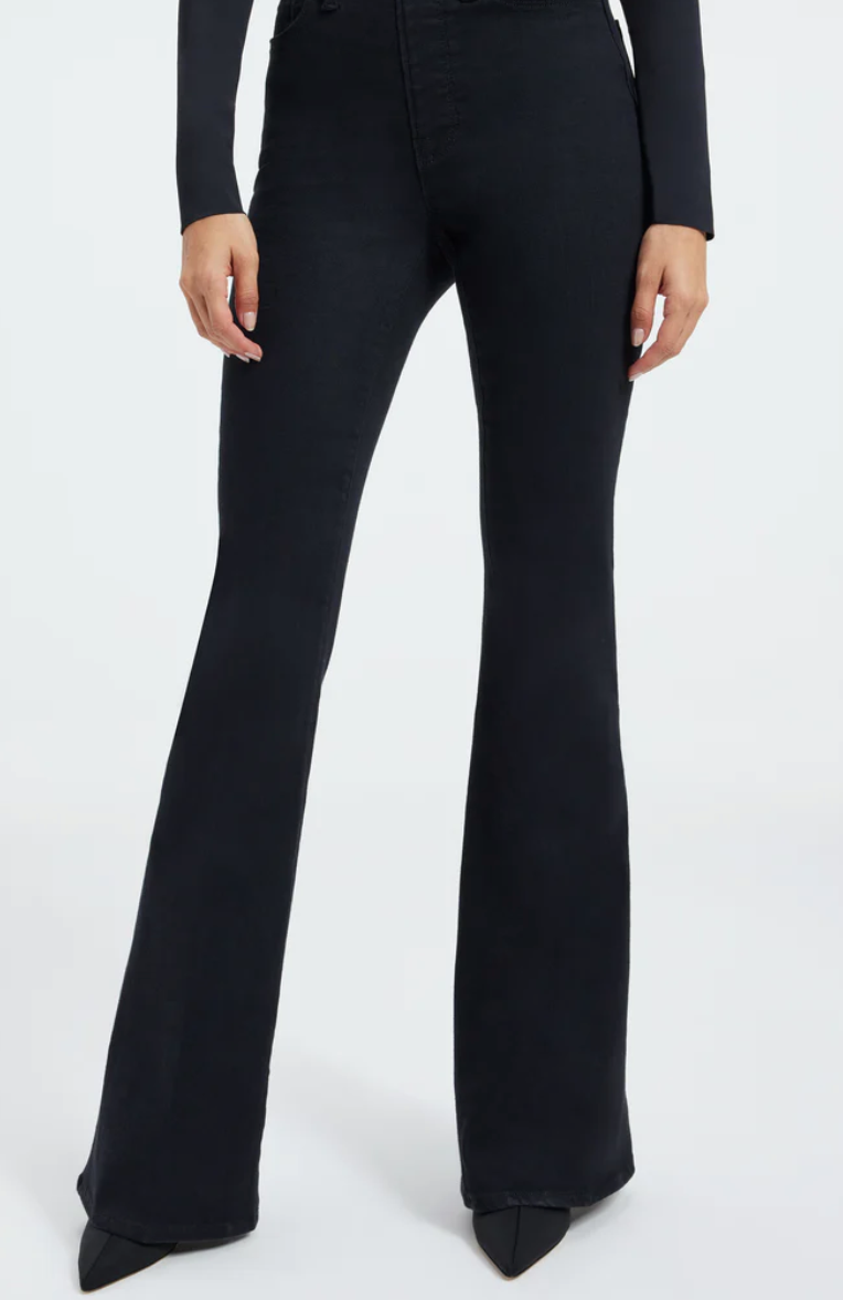 Power Stretch Pull-On Flare Jeans, Black001