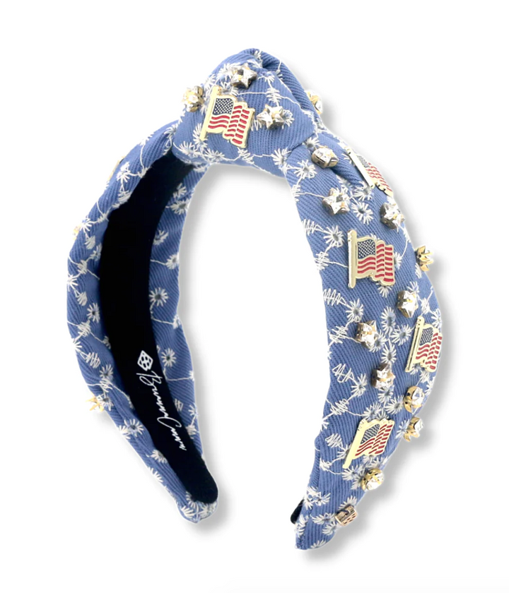 Denim Eyelet Headband with Flags & Stars