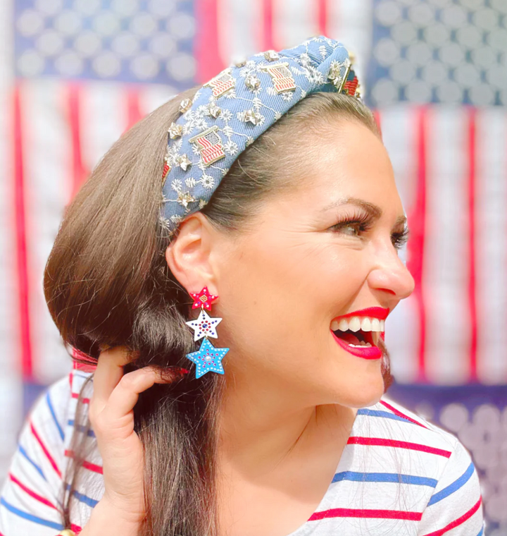 Denim Eyelet Headband with Flags & Stars