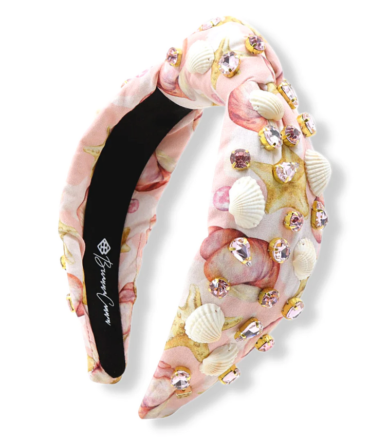 Pink Shell Headband w Crystals